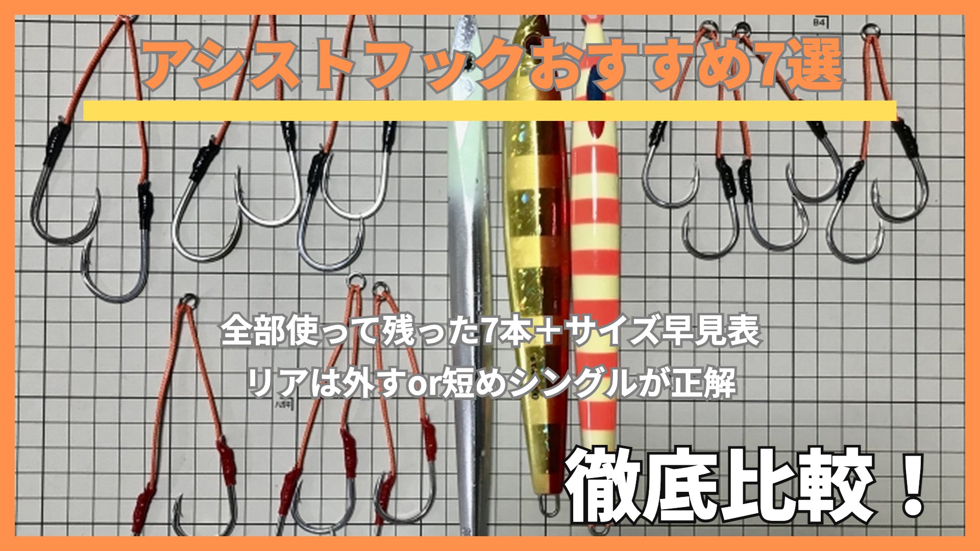 自作アシストフックとメタルジグを並べたアシストフックおすすめ記事のアイキャッチ